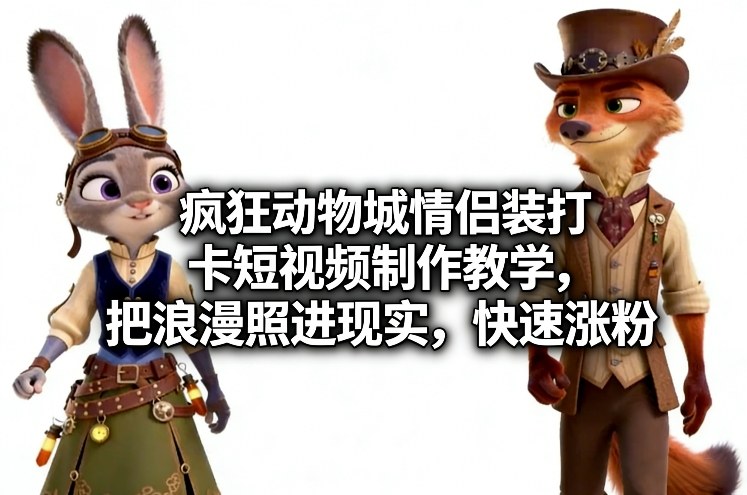 疯狂动物城情侣装打卡短视频制作教学，把浪漫照进现实，快速涨粉-迦哆网创社