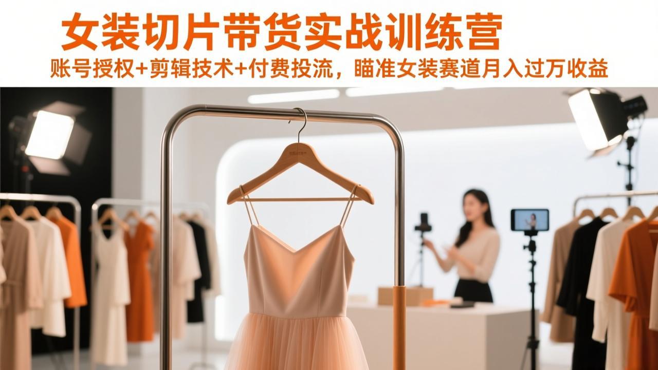女装切片带货实战训练营，账号授权+剪辑技术+付费投流，瞄准女装赛道月入过万收益-迦哆网创社