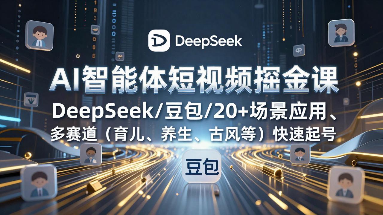 AI智能体短视频掘金课，DeepSeek/豆包/20+场景应用、多赛道(育儿、养生、古风等-迦哆网创社