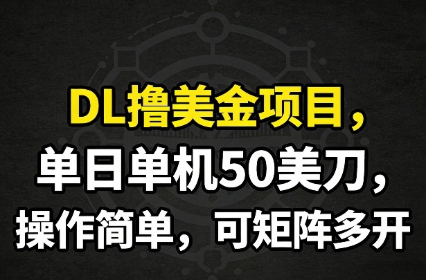 DL撸美金项目，单日单机50美刀，操作简单，可矩阵多开-迦哆网创社