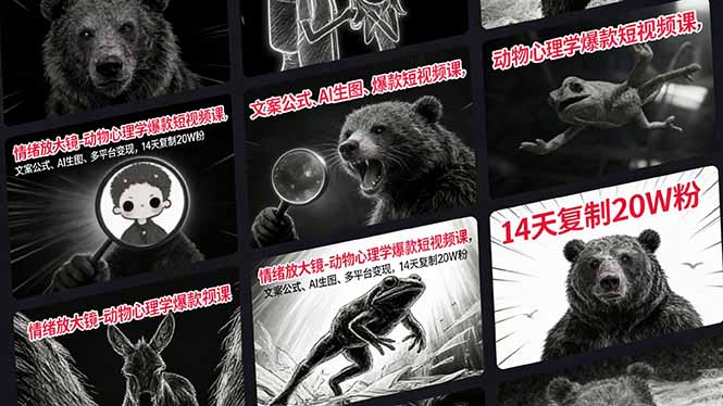 情绪放大镜-动物心理学爆款短视频课，文案公式、AI生图、多平台变现，14天复制20W粉-迦哆网创社