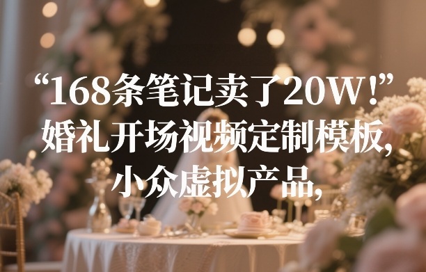 168条笔记卖了20W！婚礼开场视频定制模板，小众虚拟产品-迦哆网创社