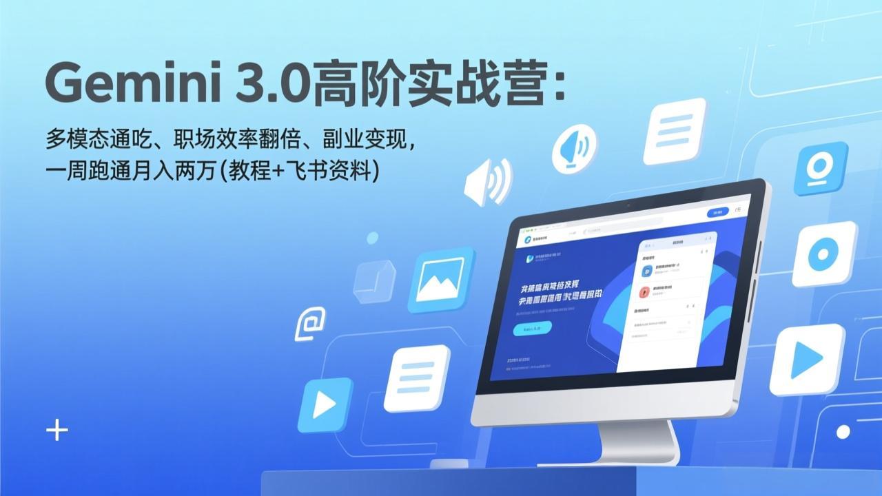 Gemini 3.0高阶实战营:多模态通吃、职场效率翻倍、副业变现,一周跑通月入两万(教程+飞书资料-迦哆网创社