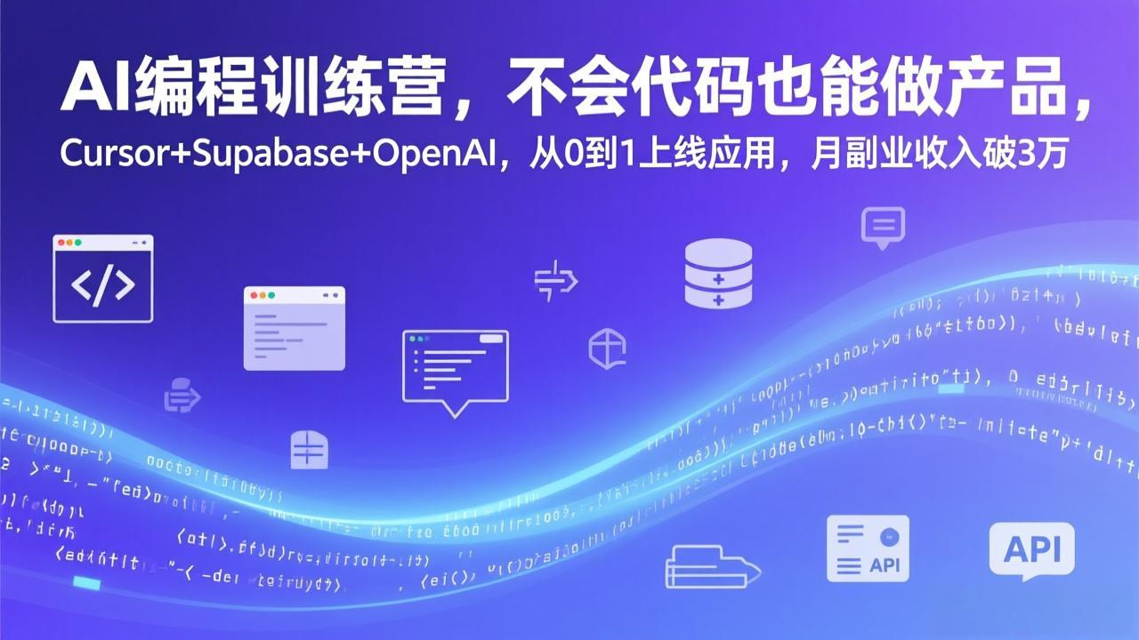 AI编程训练营，不会代码也能做产品，Cursor+Supabase+OpenAI，从0到1上线应用，月副业收入破3万-迦哆网创社