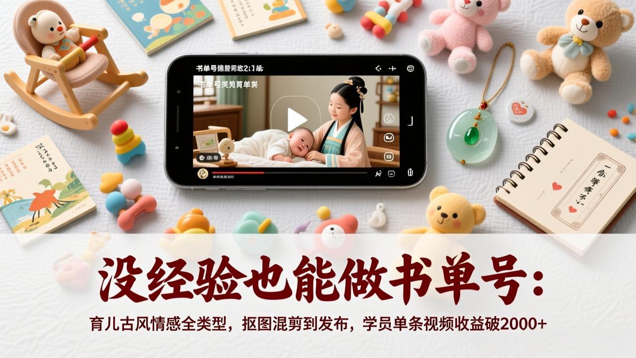 没经验也能做书单号：育儿古风情感全类型，抠图混剪到发布，学员单条视频收益破2000+-迦哆网创社