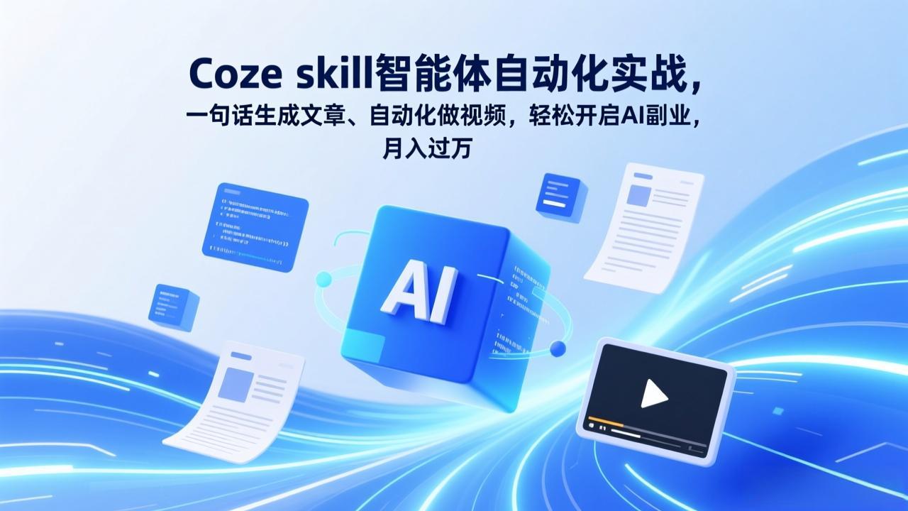 Coze skill智能体自动化实战，一句话生成文章、自动化做视频，轻松开启AI副业，月入过万-迦哆网创社