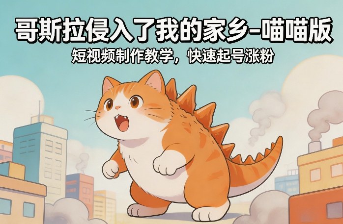 哥斯拉侵入了我的家乡–喵喵版短视频制作教学，快速起号涨粉-迦哆网创社