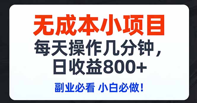 无成本小项目,每天操作几分钟,日收益800+ 副业必看 小白必做！-迦哆网创社
