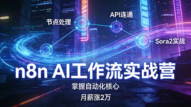 n8n AI工作流实战营，节点处理+API连通+Sora2实战，掌握自动化核心月薪涨2万-迦哆网创社