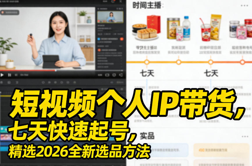 短视频个人IP带货，七天快速起号，精选2026全新选品方法-迦哆网创社