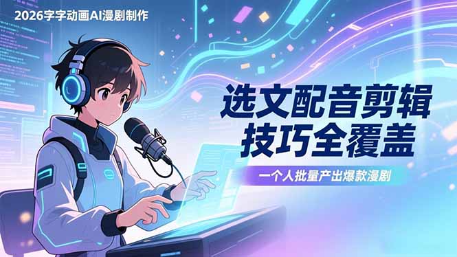 2026字字动画AI漫剧制作-1期，选文配音剪辑技巧全覆盖，一个人就能批量产出爆款漫剧-迦哆网创社