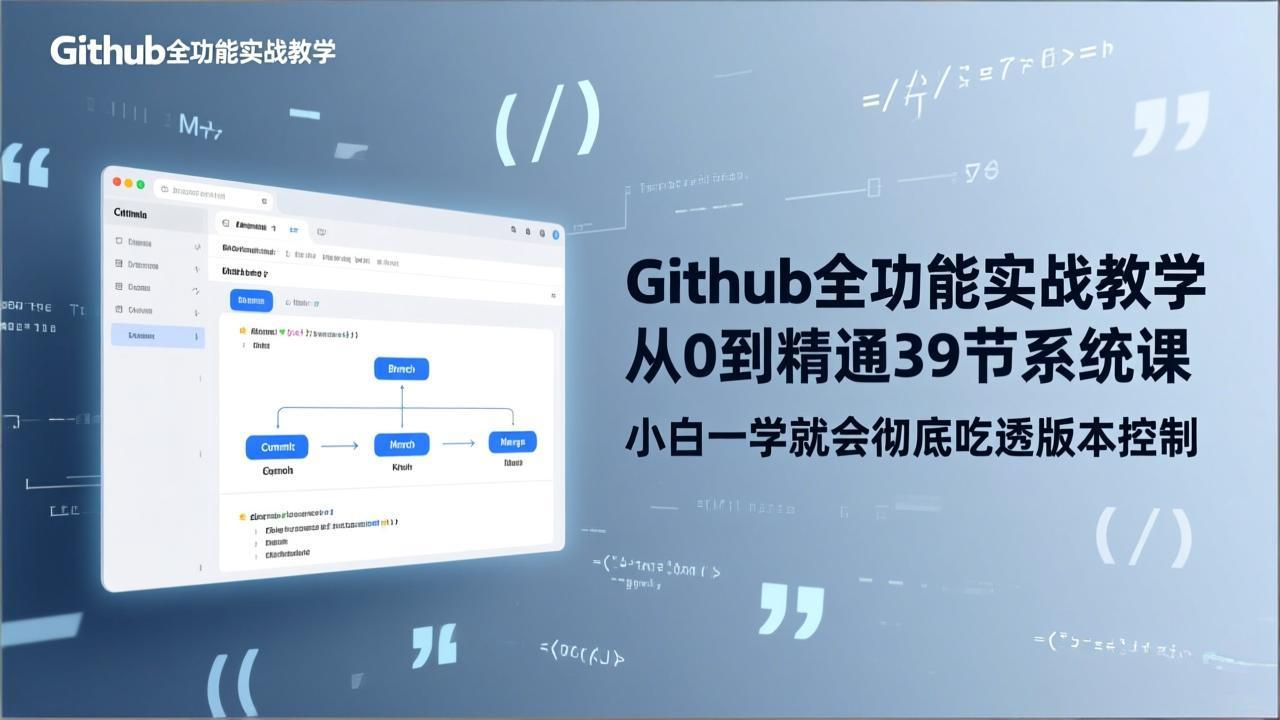 GitHub-全功能实战教学，从0到精通39节系统课，小白一学就会彻底吃透版本控制-迦哆网创社