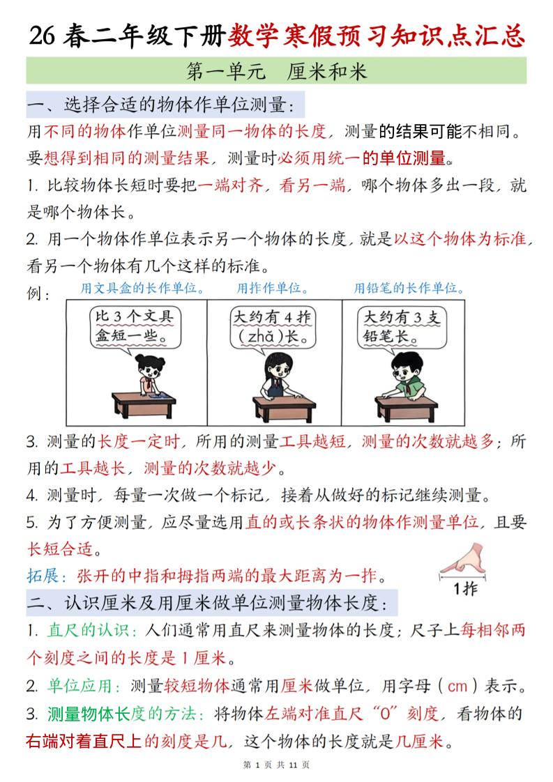二年级下数学寒假预习知识点清单《苏教版》-迦哆网创社