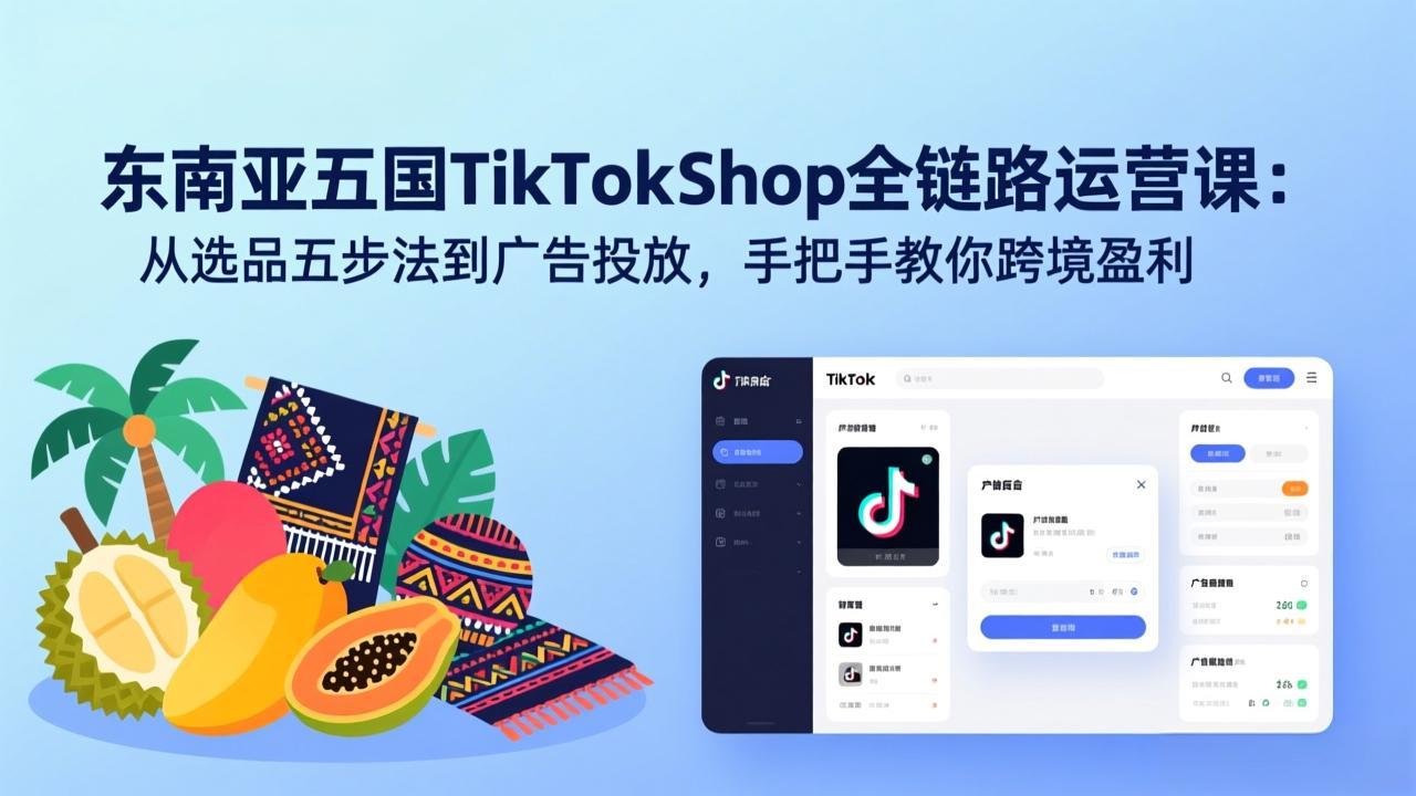 东南亚五国TikTok Shop全链路运营课：从选品五步法到广告投放，手把手教你跨境盈利-迦哆网创社