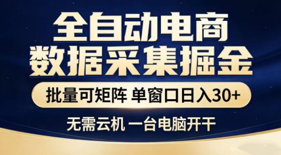 独家电商数据全自动采集项目,批量可矩阵,单窗口轻松日入3张+【揭秘】