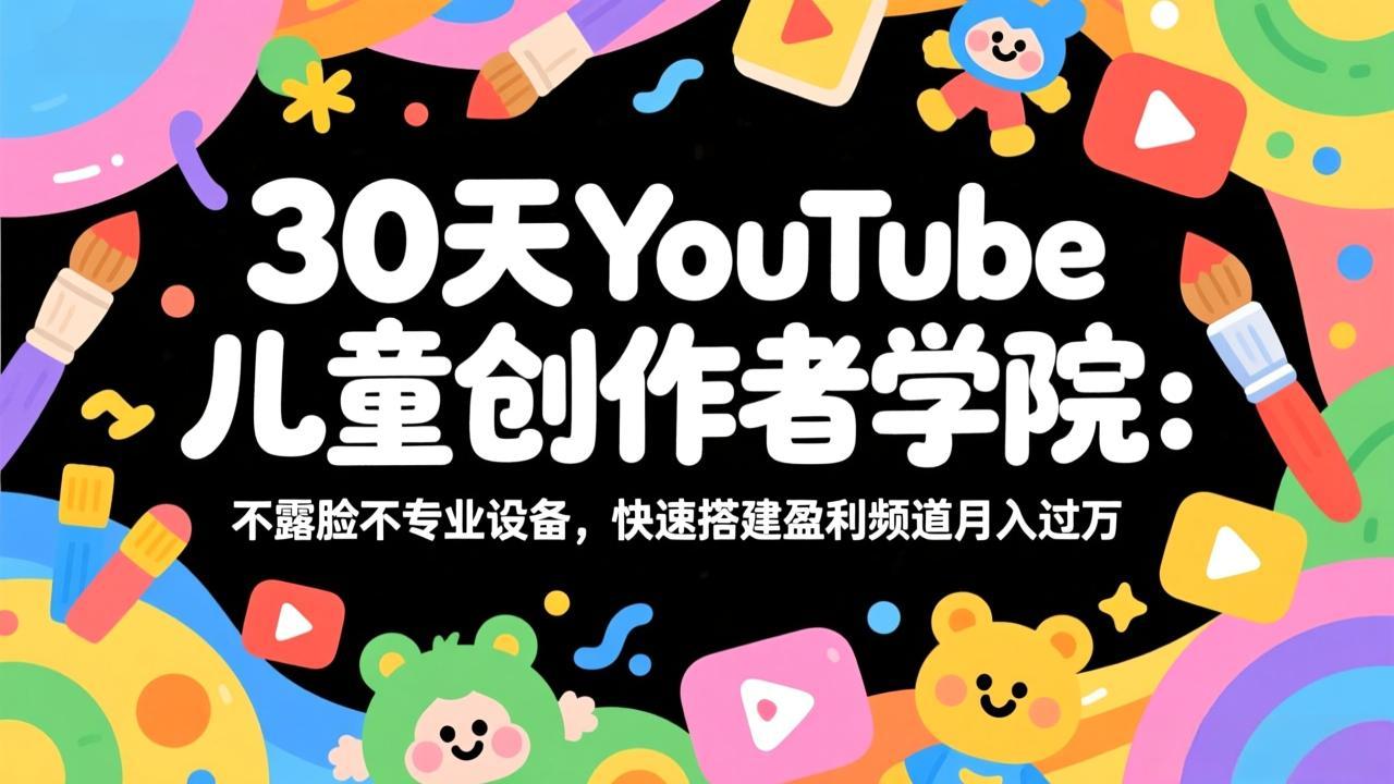 30天YouTube儿童创作者学院：不露脸不专业设备，快速搭建盈利频道月入过万-迦哆网创社