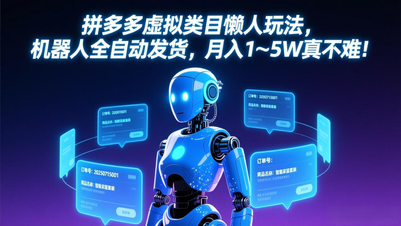 拼多多虚拟类目懒人玩法，机器人全自动发货，月入 1-5W 真不难！-迦哆网创社