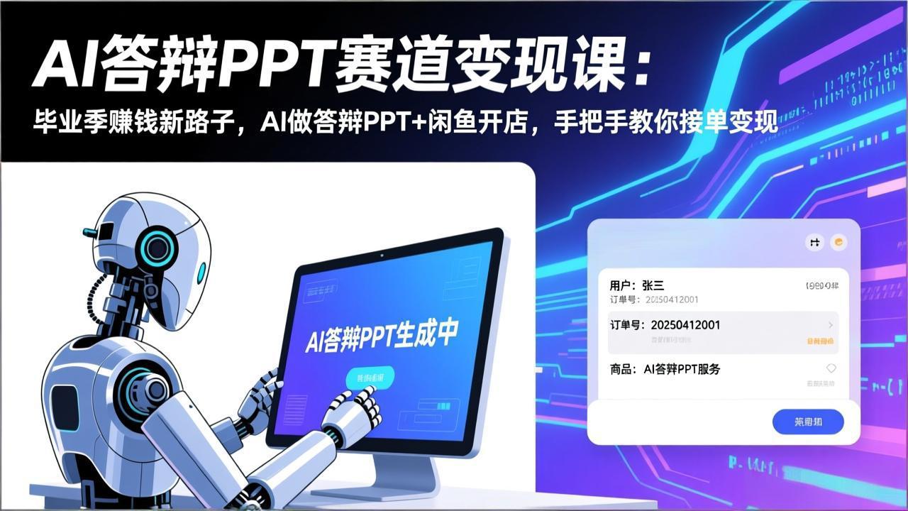 AI答辩PPT赛道变现课：毕业季赚钱新路子，AI做答辩PPT+闲鱼开店，手把手教你接单变现-迦哆网创社