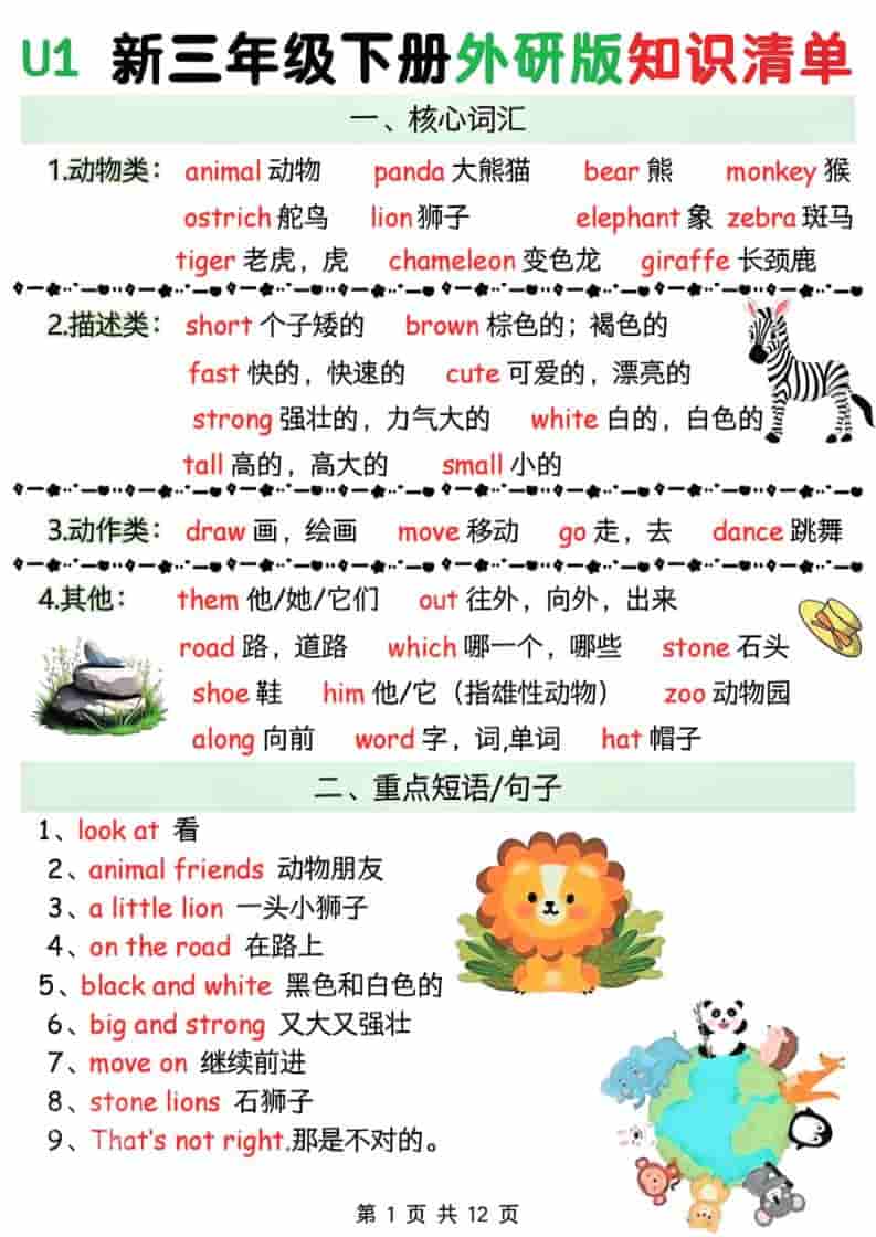 三年级下英语Unit1-6知识清单《外研版（三起）》-迦哆网创社