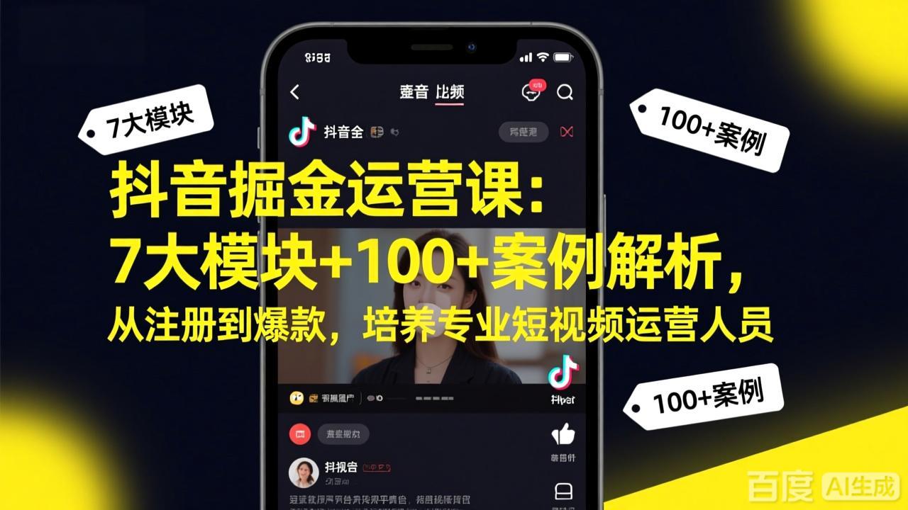 抖音掘金运营课：7大模块+100+案例解析，从注册到爆款，培养专业短视频运营人员-迦哆网创社