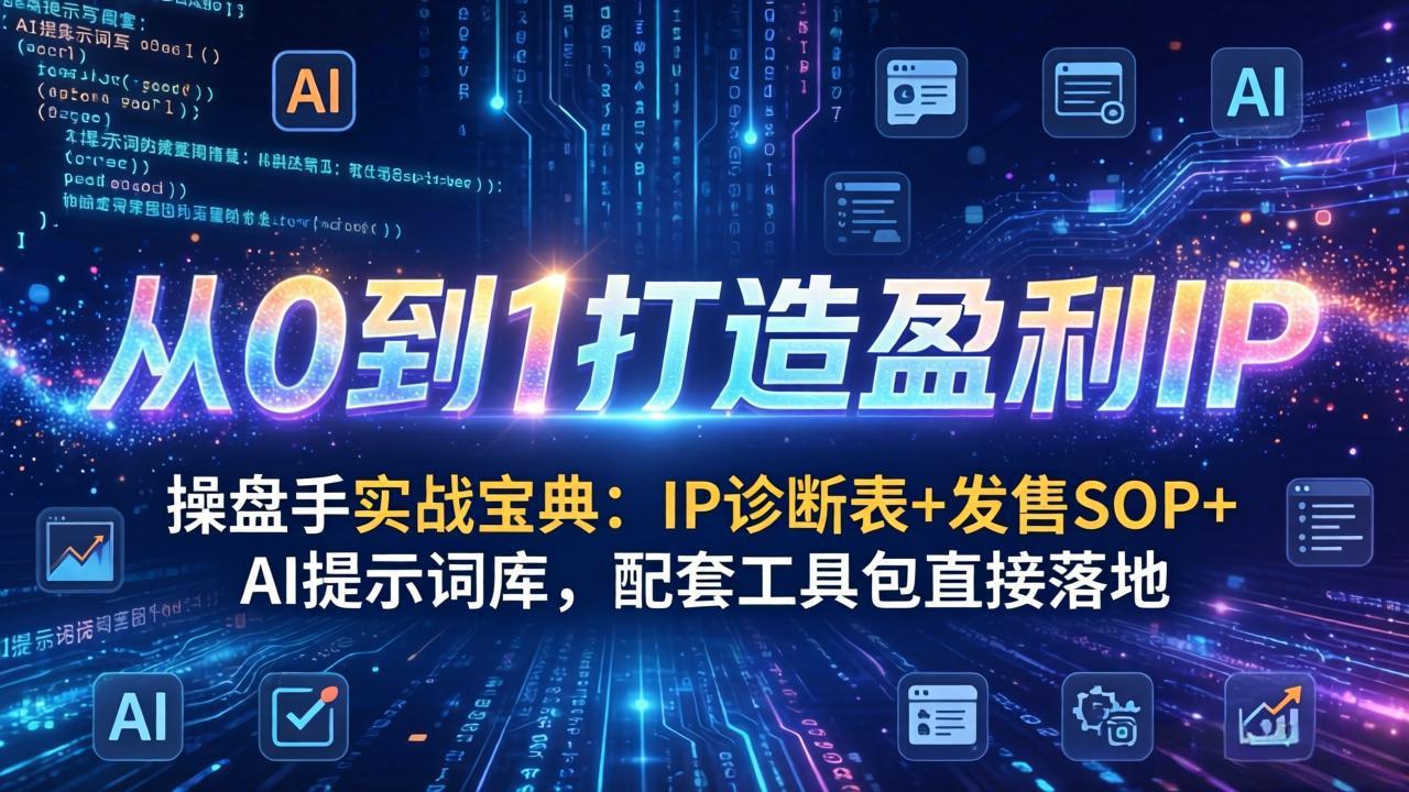 操盘手实战宝典：IP诊断表+发售SOP+AI提示词库，配套工具包直接落地，从0到1打造盈利IP-迦哆网创社