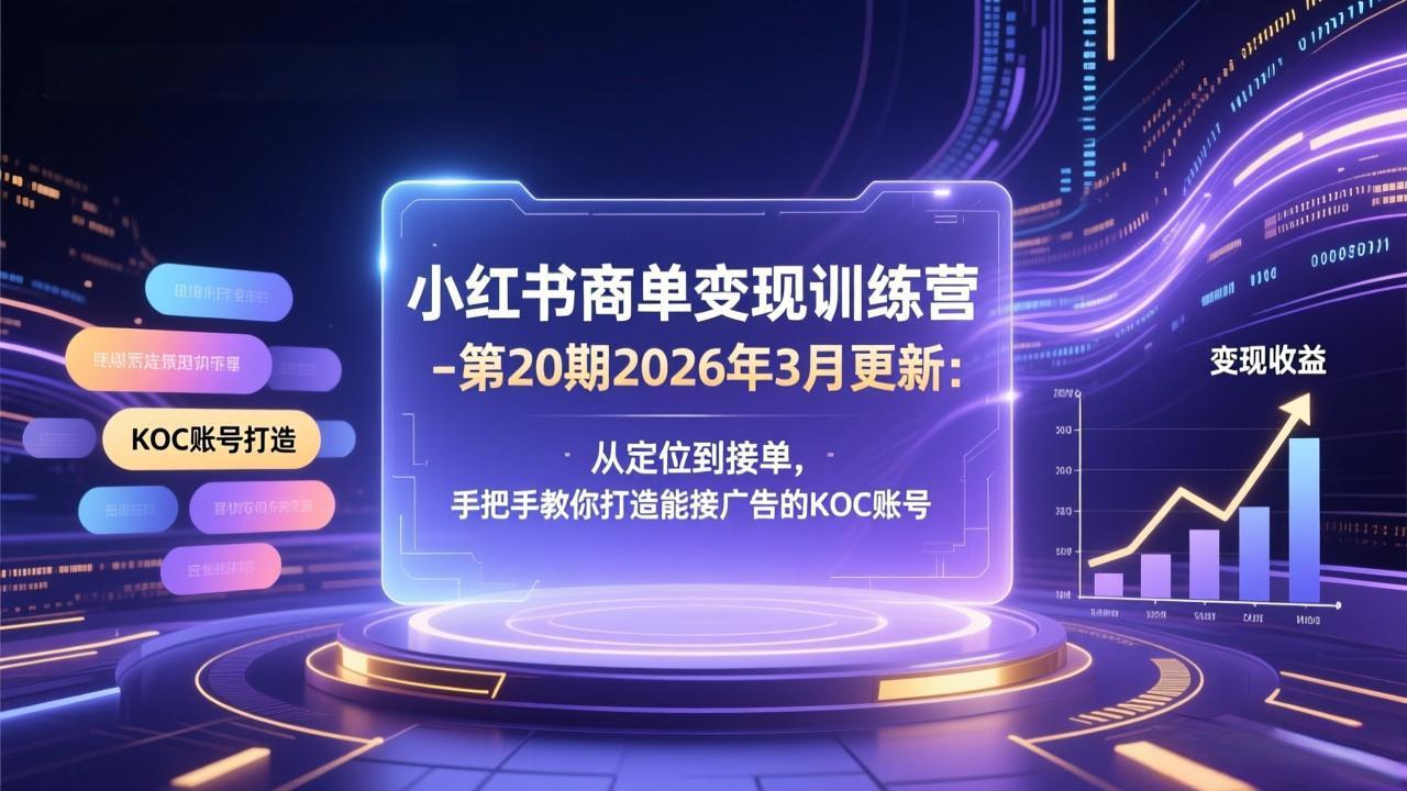 小红书商单变现训练营-第20期26年3月更新：从定位到接单，手把手教你打造能接广告的KOC账号-迦哆网创社
