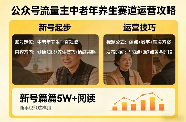 公众号流量主中老年养生赛道，新号篇篇5W+阅读，新手也能这样跑-迦哆网创社