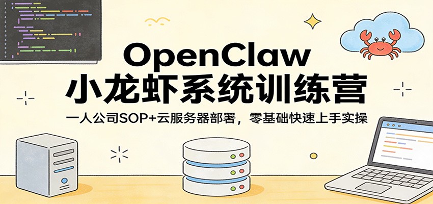 OpenClaw小龙虾系统训练营：一人公司SOP，云服务器部署，零基础快速上手实操-迦哆网创社