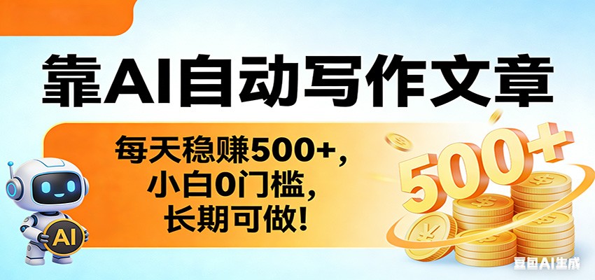 靠AI自动写作文章，每天稳赚500+，小白0门槛，长期可做！-迦哆网创社