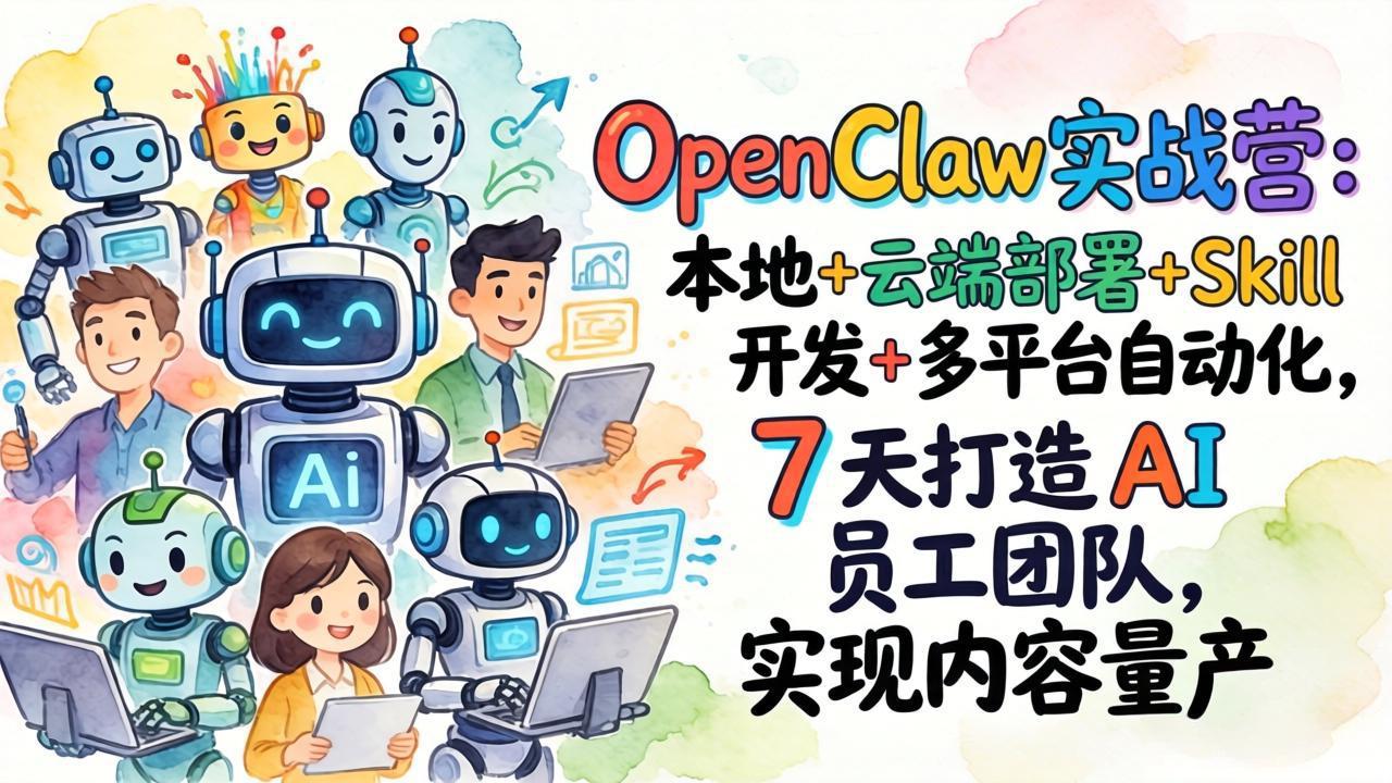 OpenClaw实战营：本地+云端部署+Skill开发+多平台自动化，7 天打造 AI 员工团队，实现内容量产-迦哆网创社