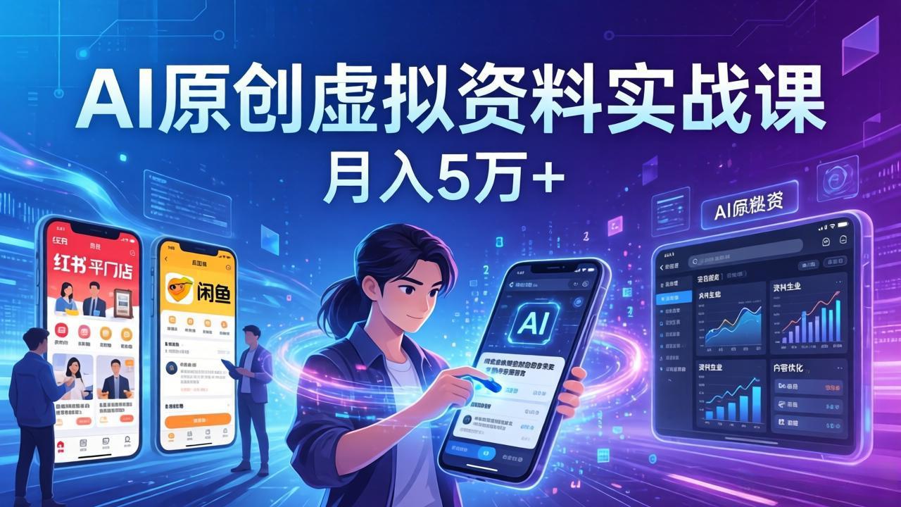 AI原创虚拟资料实战课:2026新机会,小红书闲鱼开店,普通人用AI轻松变现,月入5万+-迦哆网创社