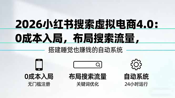2026小红书搜索虚拟电商4.0:0成本入局,布局搜索流量,搭建睡觉也赚钱的自动系统-迦哆网创社