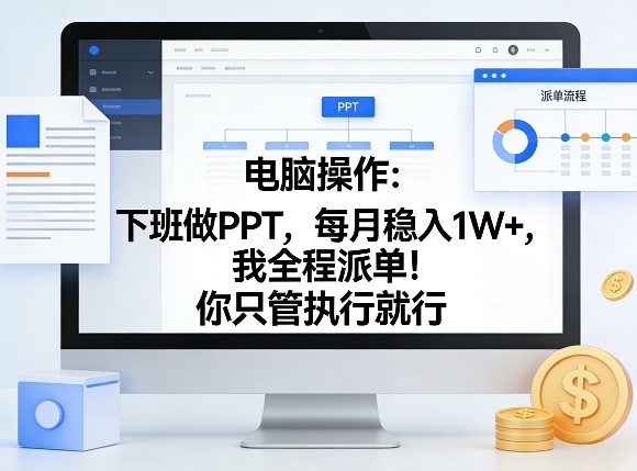 电脑操作：下班做PPT，每月稳入1W+，我全程派单！你只管执行就行【揭秘】-迦哆网创社