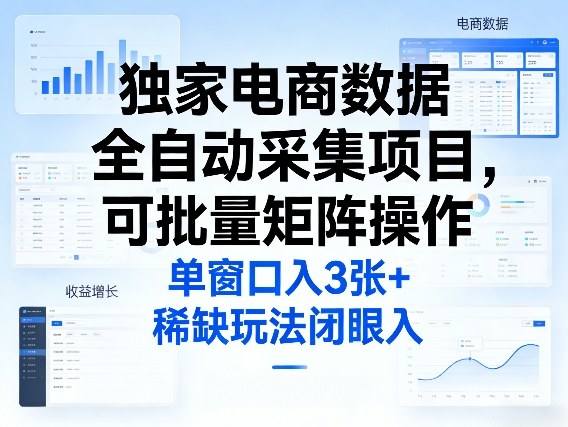 独家电商数据全自动采集项目，可批量矩阵操作，单窗口日入3张+，稀缺玩法闭眼入【揭秘】-迦哆网创社