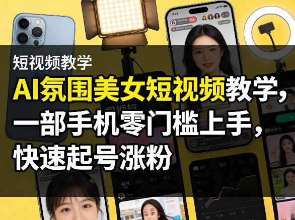 AI氛围美女短视频教学，一部手机零门槛上手，快速起号涨粉-迦哆网创社