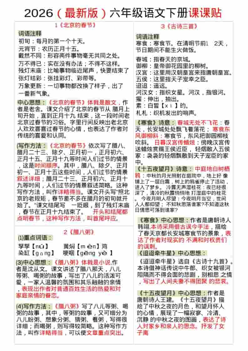 六年级下语文全册课课贴-迦哆网创社