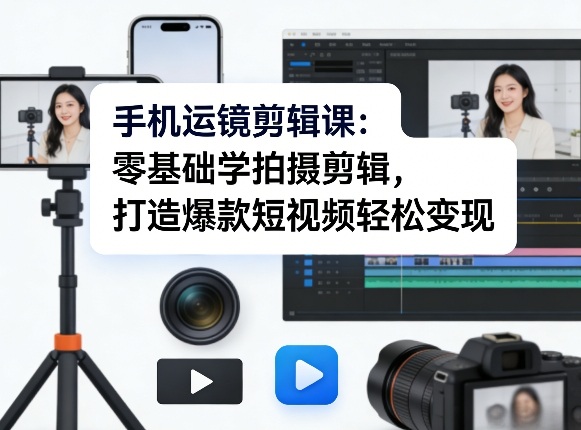 手机运镜剪辑课：零基础学拍摄剪辑，打造爆款短视频轻松变现-迦哆网创社