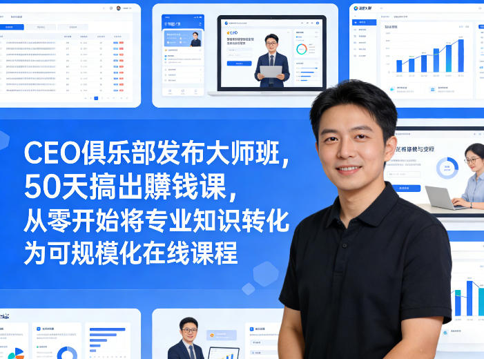 CEO俱乐部发布大师班，50天搞出賺钱课，从零开始将专业知识转化为可规模化在线课程-迦哆网创社