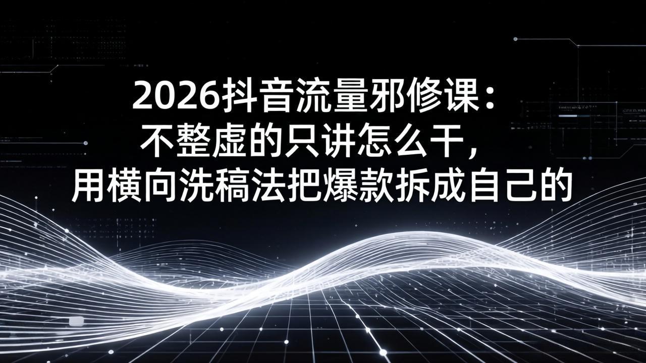 2026抖音流量邪修课：不整虚的只讲怎么干，用横向洗稿法把爆款拆成自己的-迦哆网创社