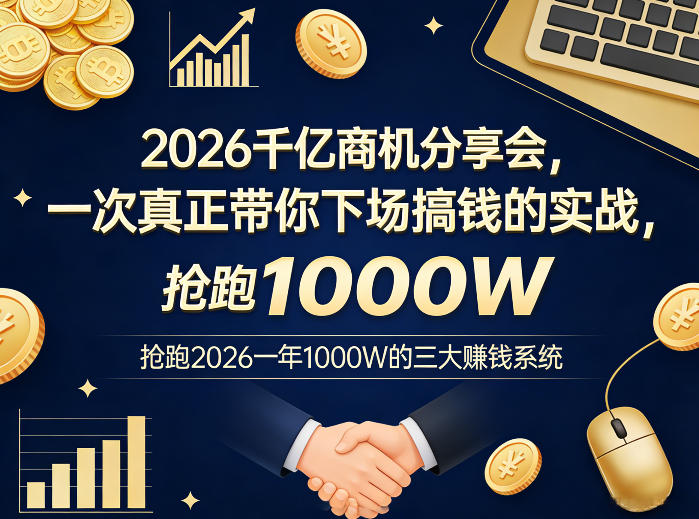 2026千亿商机分享会，一次真正带你下场搞钱的实战，抢跑2026一年1000W的三大賺钱系统-迦哆网创社