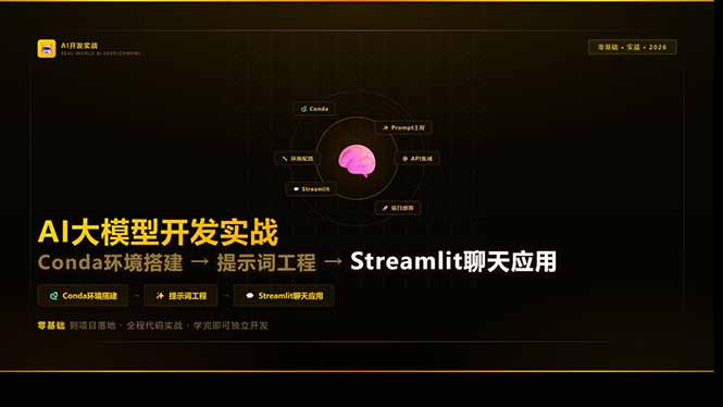 AI大模型开发实战：Conda环境搭建→提示词工程→Streamlit聊天应用，零基础到项目落地-迦哆网创社
