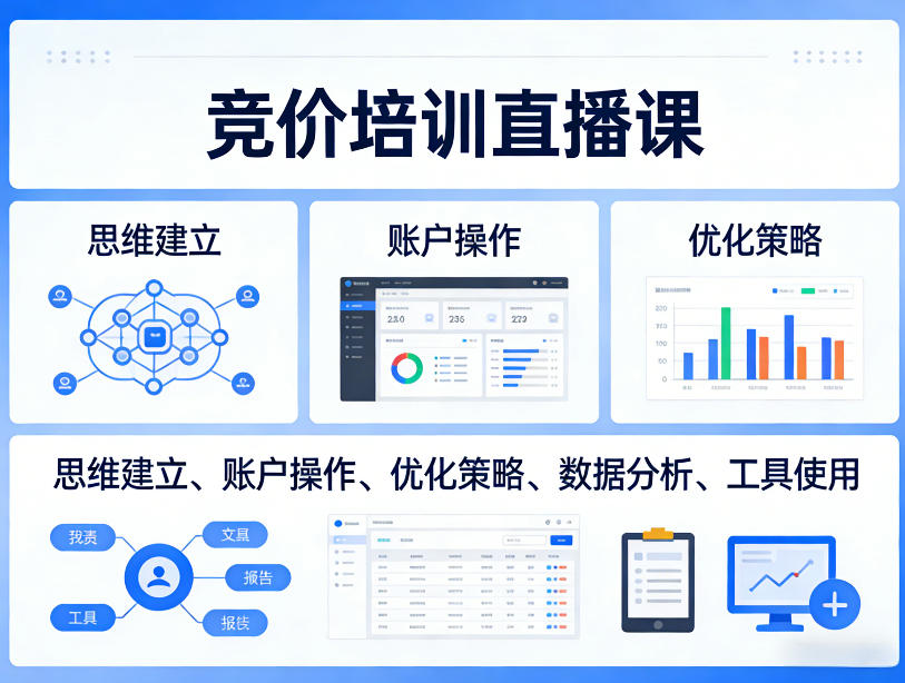 竞价培训直播课，覆盖思维建立、账户操作、优化策略、数据分析、工具使用等，全方位提升效果-迦哆网创社