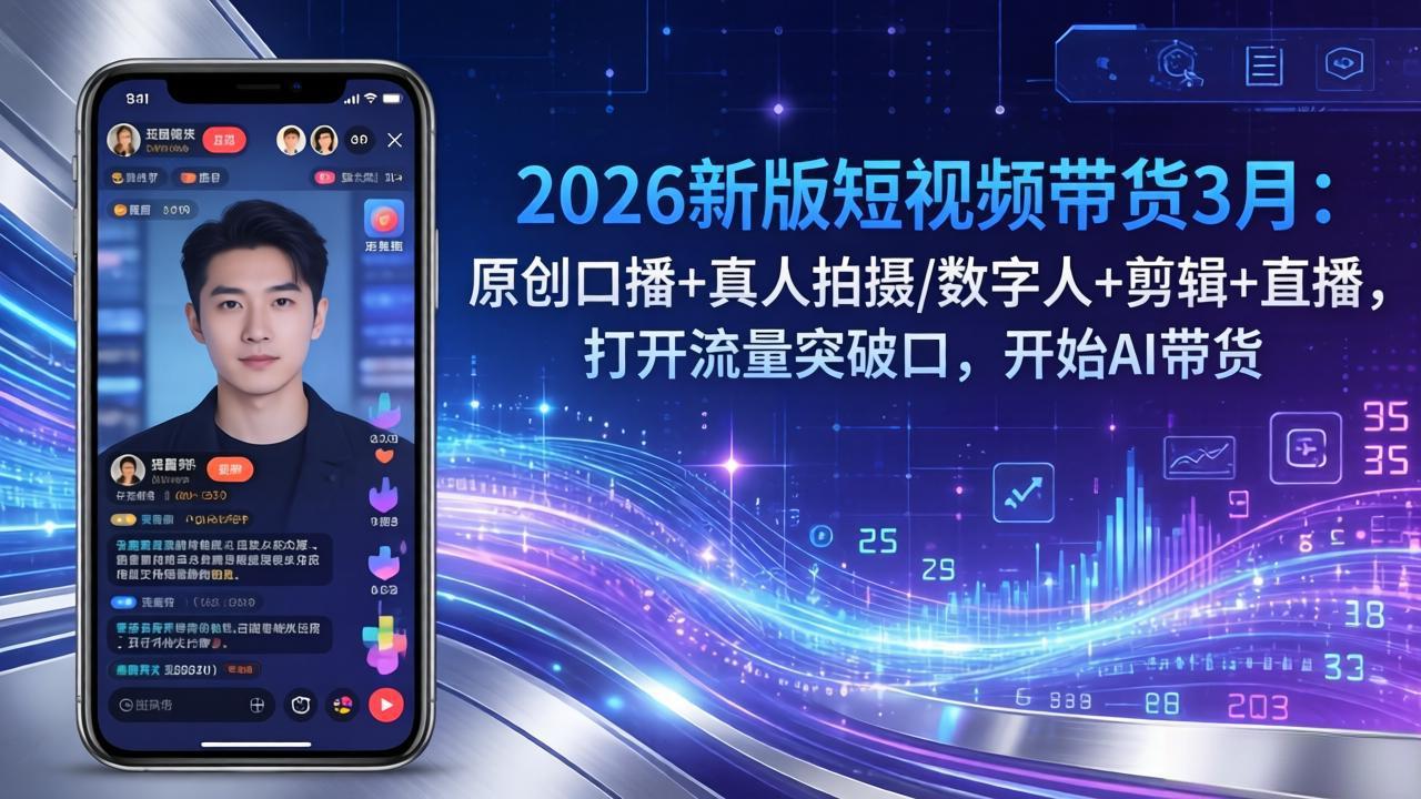 2026新版短视频带货3月：原创口播+真人拍摄/数字人+剪辑+直播，打开流量突破口，开始AI带货-迦哆网创社