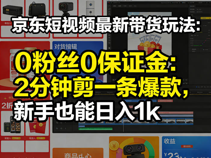 京东短视频最新带货玩法，0粉丝0保证金，2分钟剪一条爆款，新手也能日入1k+【揭秘】-迦哆网创社