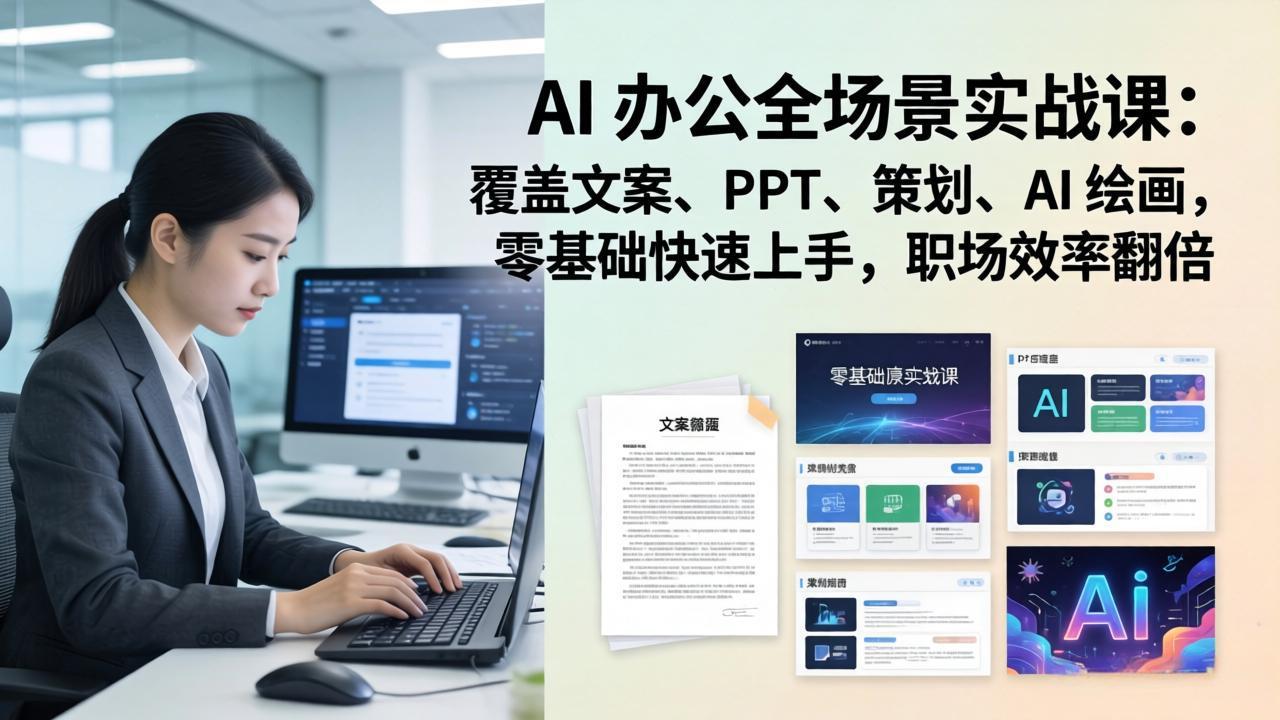 AI 办公全场景实战课：覆盖文案、PPT、策划、AI 绘画，零基础快速上手，职场效率翻倍-迦哆网创社