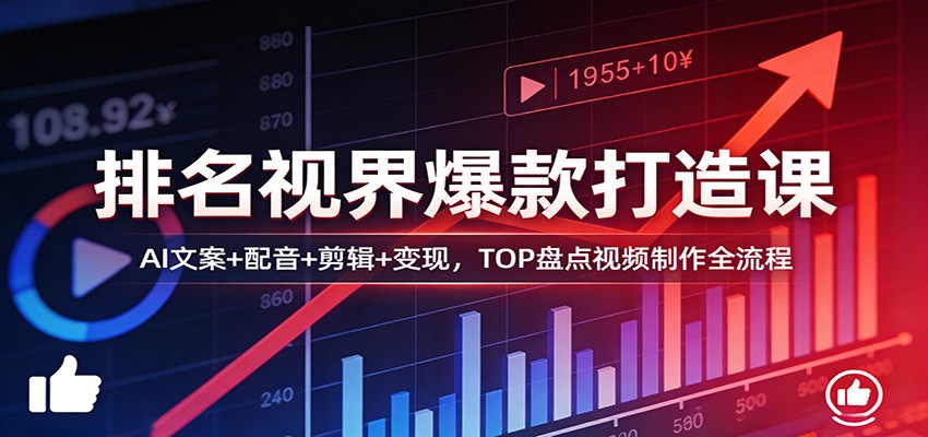 排名视界爆款打造课：AI文案+配音+剪辑+变现，TOP盘点视频制作全流程-迦哆网创社