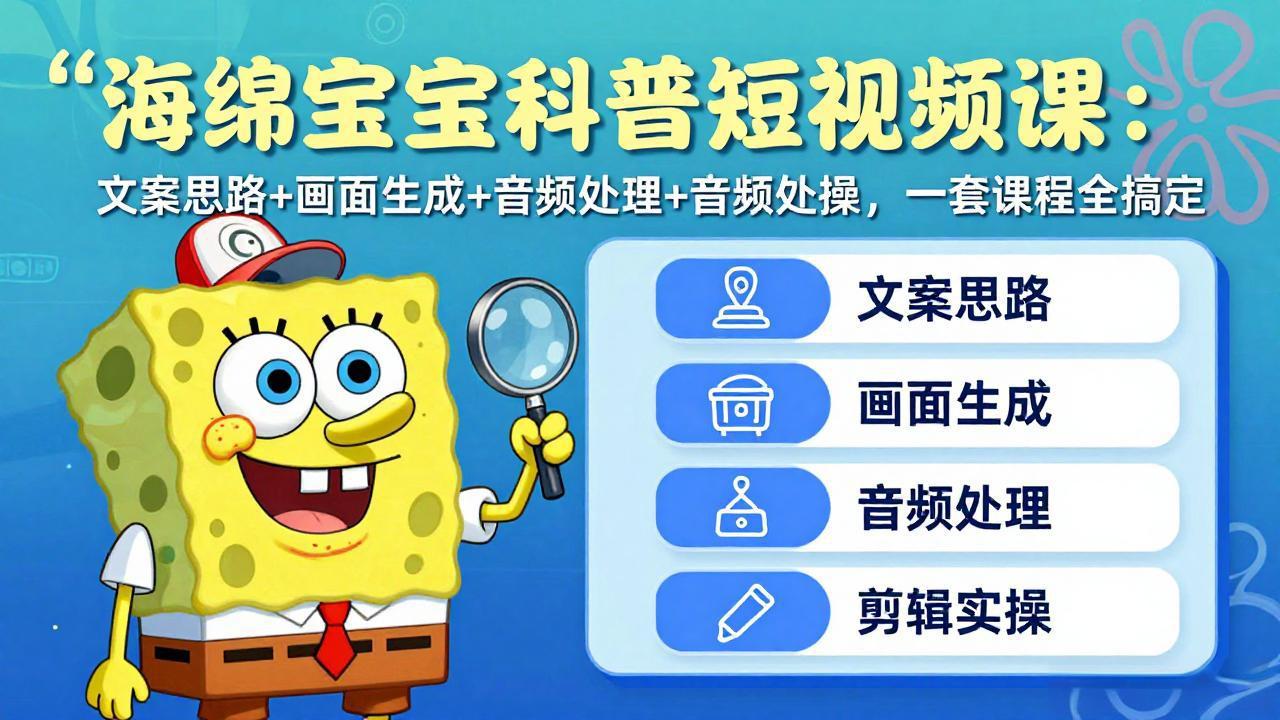 海绵宝宝科普短视频课:文案思路+画面生成+音频处理+剪辑实操,一套课程全搞定-迦哆网创社