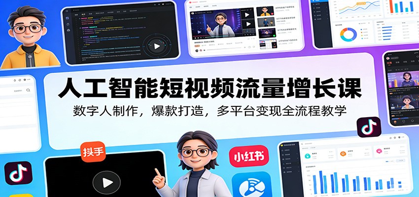 人工智能短视频流量增长课:数字人制作,爆款打造,多平台变现全流程教学-迦哆网创社
