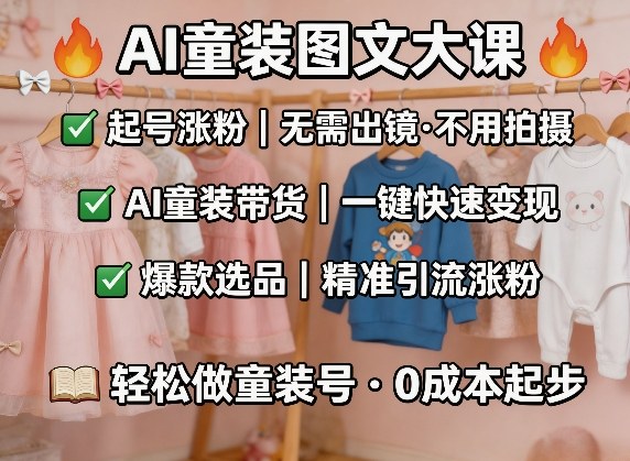 AI童装图文剪辑，某社群童装图文大课，起号涨粉、AI童装带货、爆款选品，无需出镜和拍摄-迦哆网创社