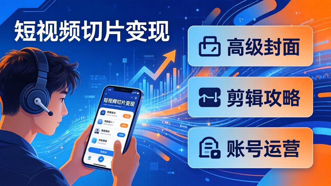短视频切片变现速成班2.0：高级封面+剪辑攻略+账号运营，0基础小白快速入局副业-迦哆网创社